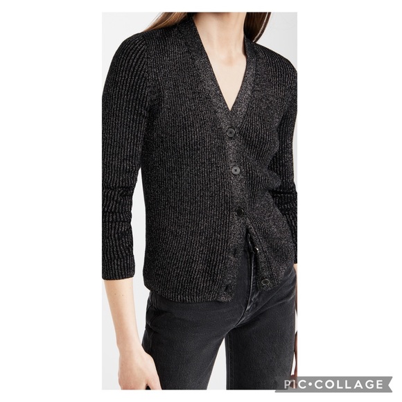 Re/Done Medium 60s Ribbed Metallic Wool Cardigan Black Silver - Picture 1 of 7